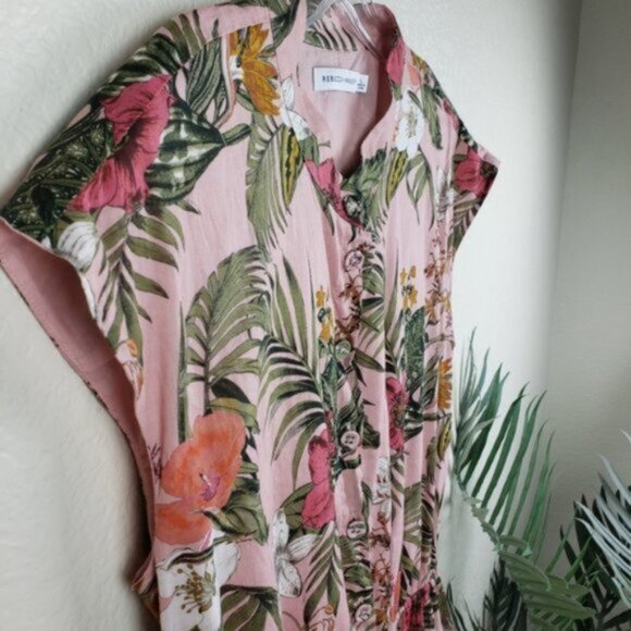 Rebecca Minkoff Ollie Dress Peach Botanical Tropical Print size L Floral Boho - Picture 15 of 16